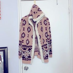 Warm; rose colored, hooded cardigan, only worn once